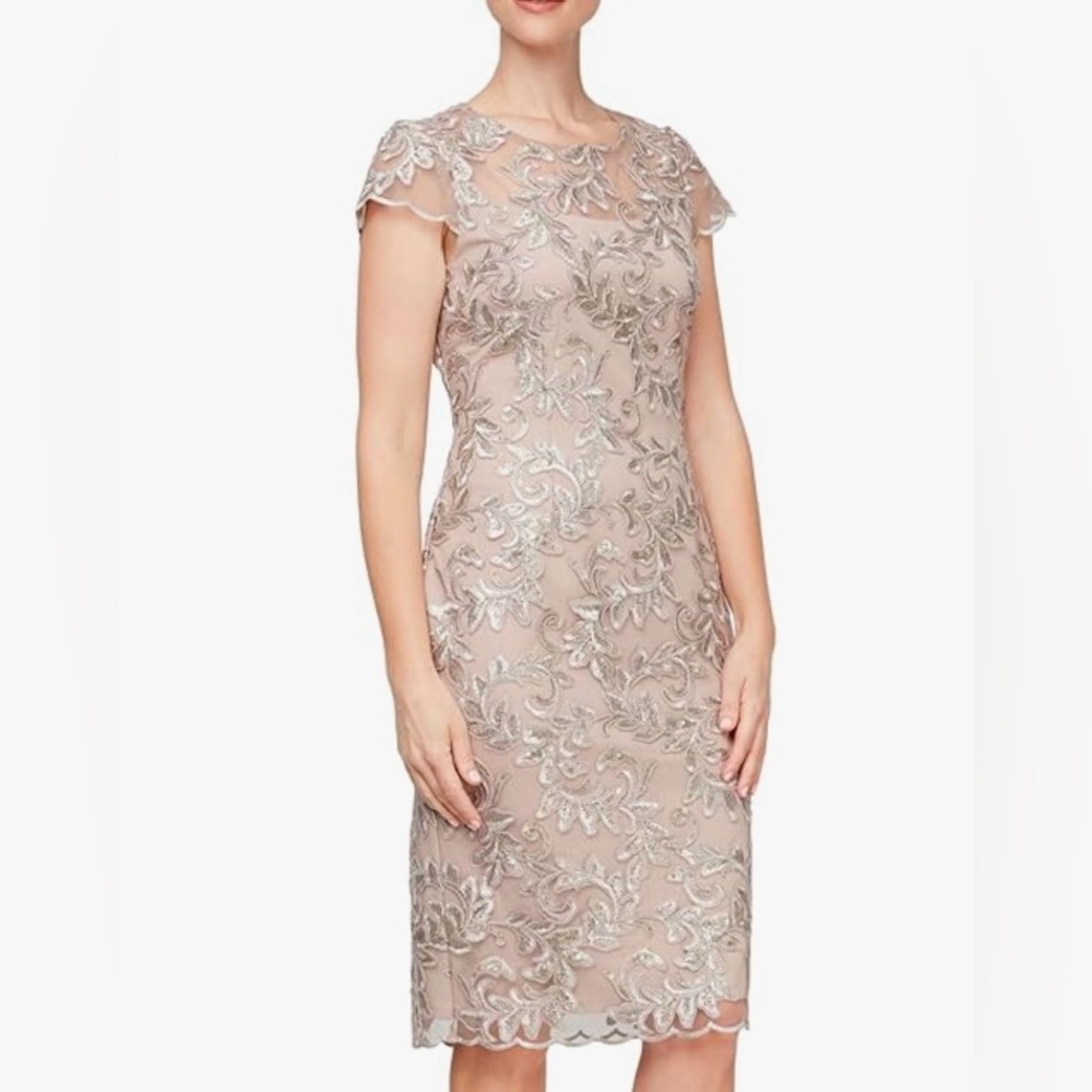 NWT Alex Evenings Short Knee Length Floral Embroidered Cocktail Sheath size 10